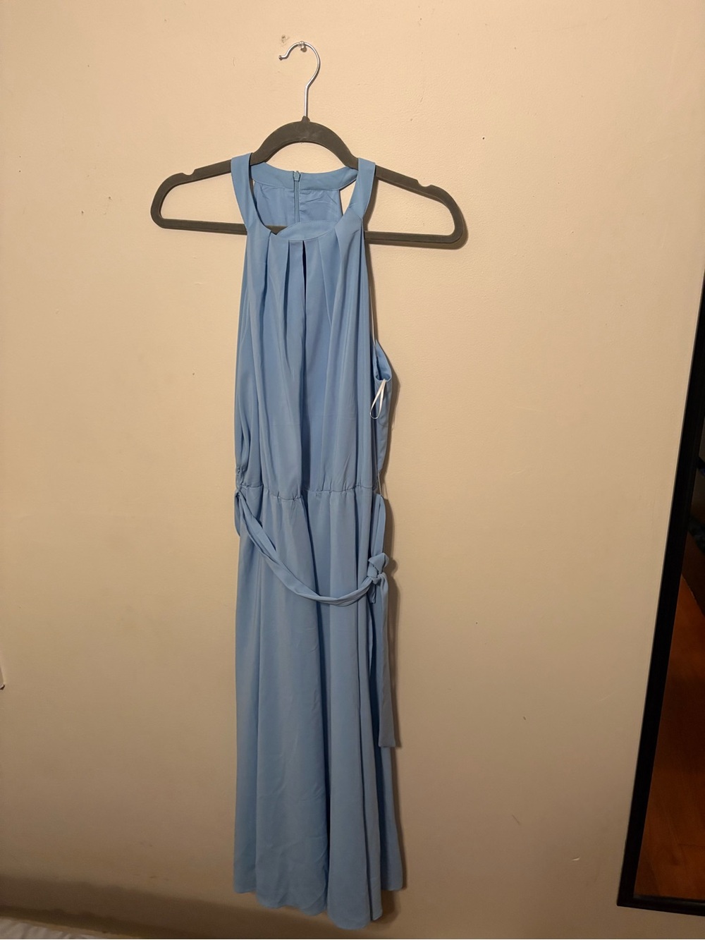 Halter Neck Light Blue Maxi Dress with Waist Tie
